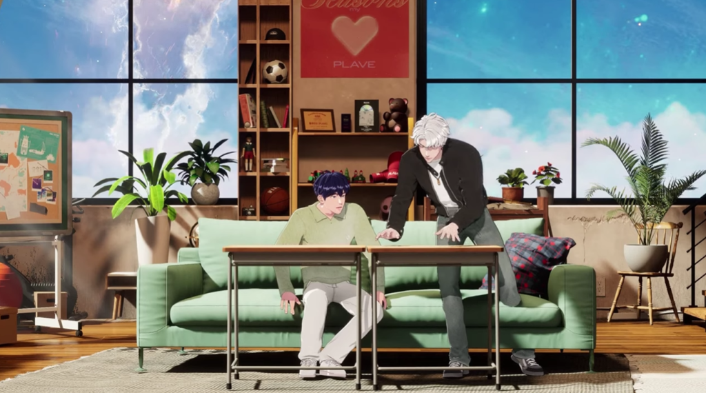 PLAVE members composing music during live broadcast session