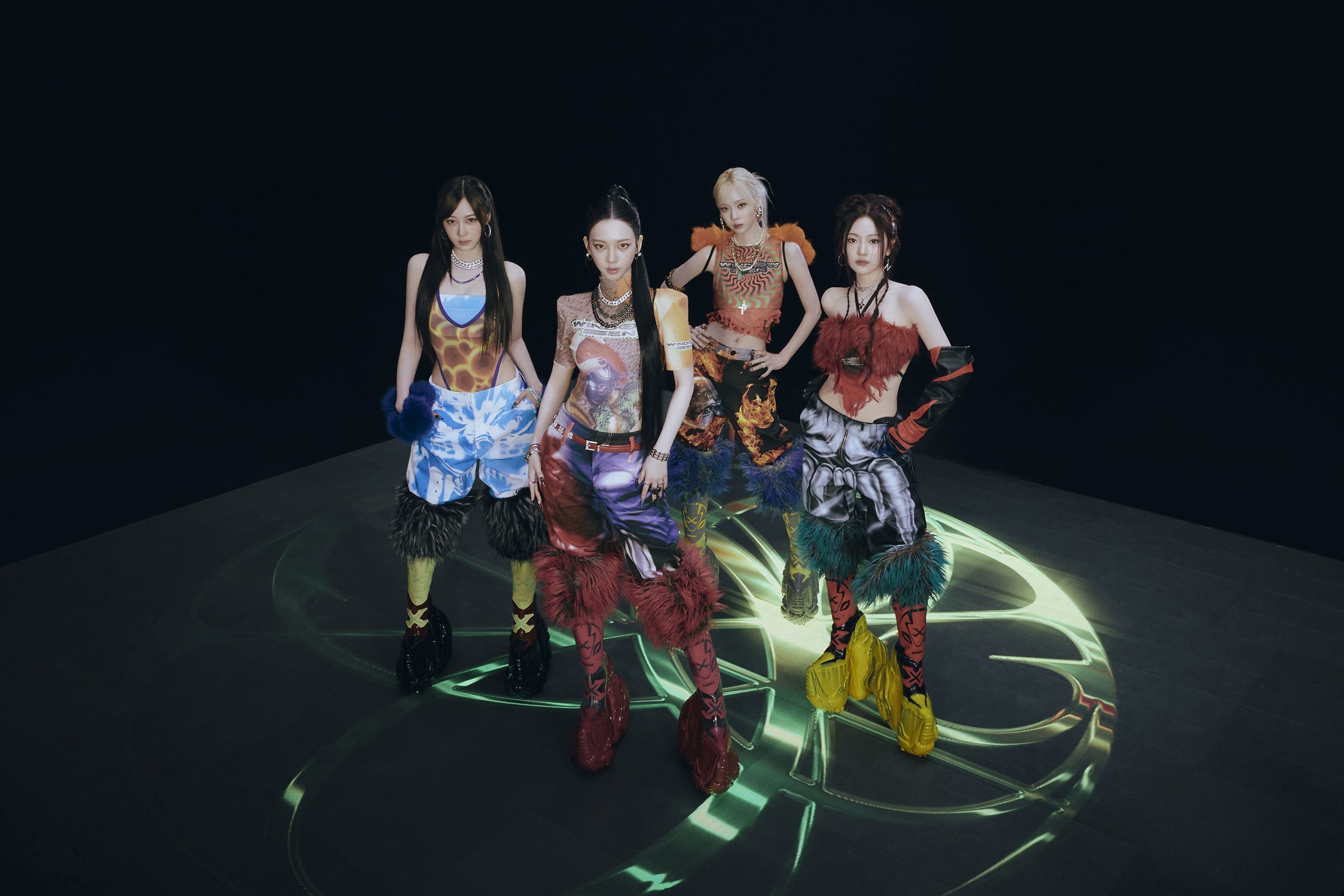 aespa Armageddon era concept photo with the group's signature cybernetic aesthetic