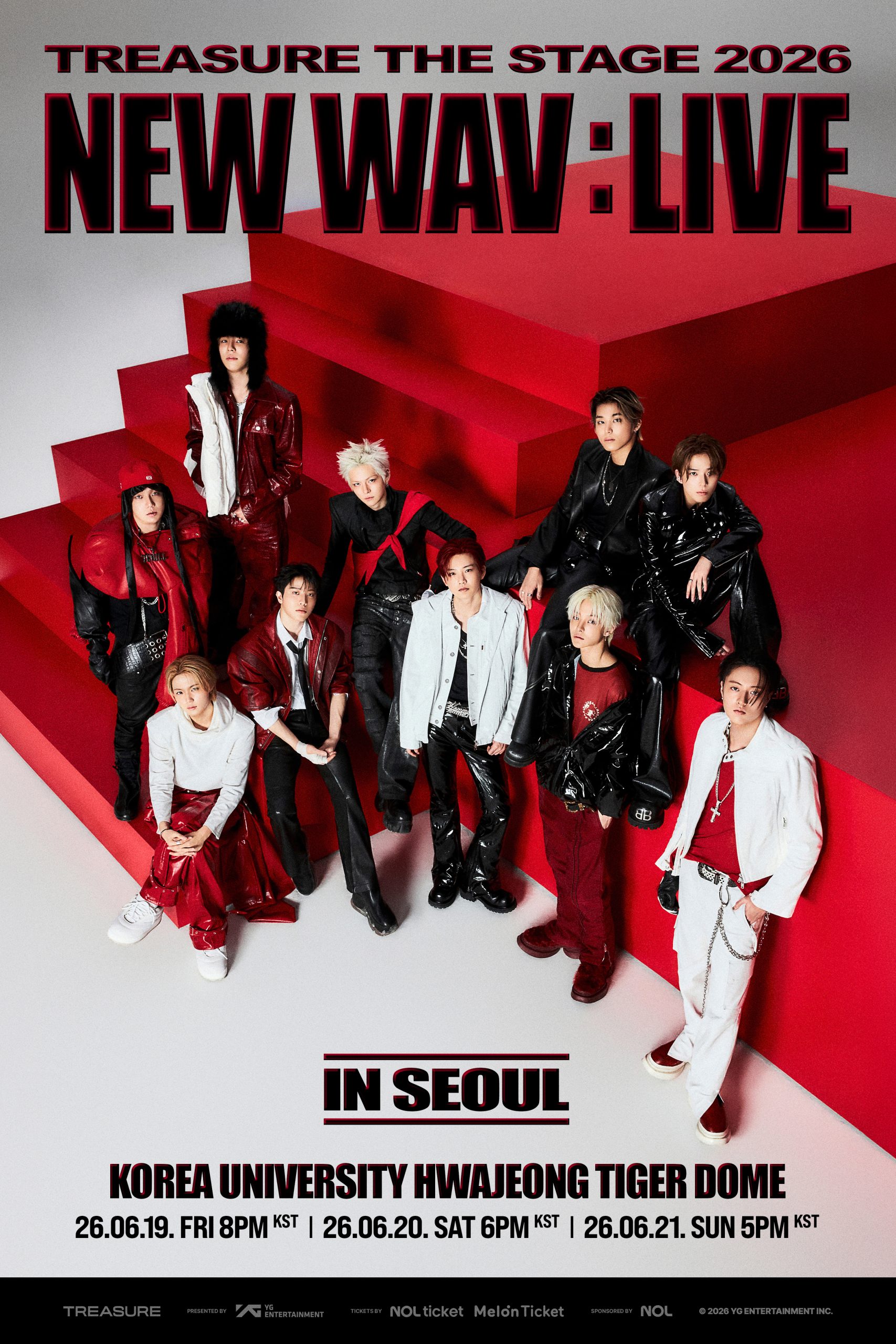TREASURE THE STAGE 2026 NEW WAV : LIVE official poster, Korea University Hwajeong Tiger Dome, June 19-21