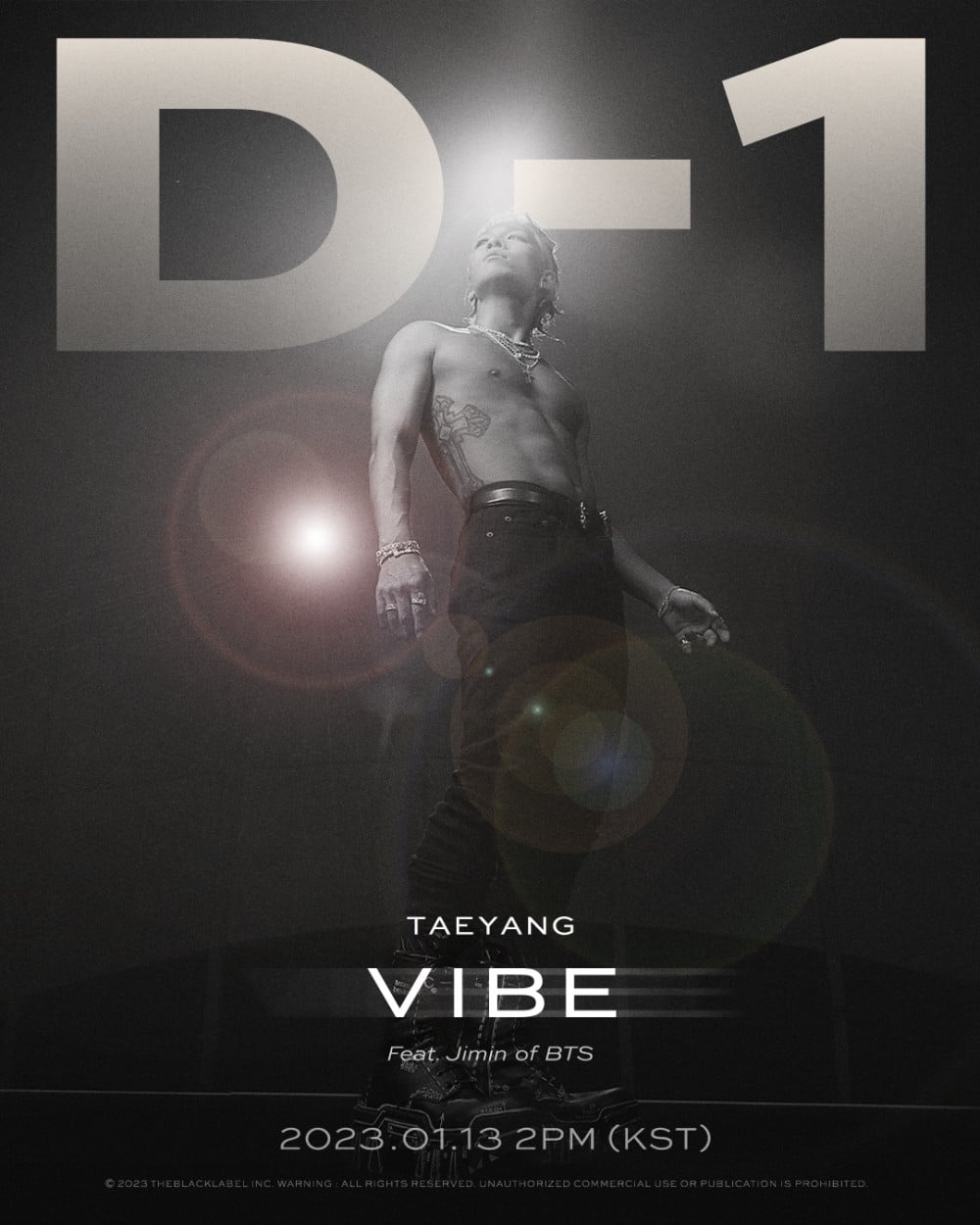 D-1 poster for Taeyang's "VIBE feat. Jimin of BTS" — released January 2023