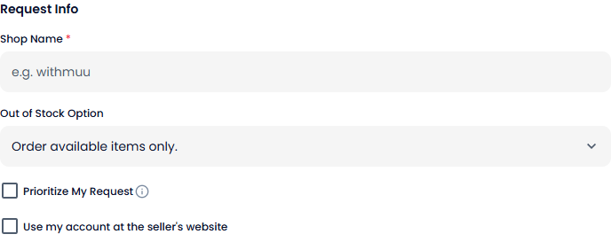 Paysable Manual Purchase request form showing product detail fields and the Prioritize My Request and Use my account on the seller's website options