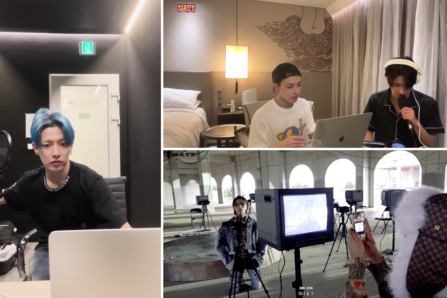 ATEEZ members producing and writing music behind the scenes in the studio