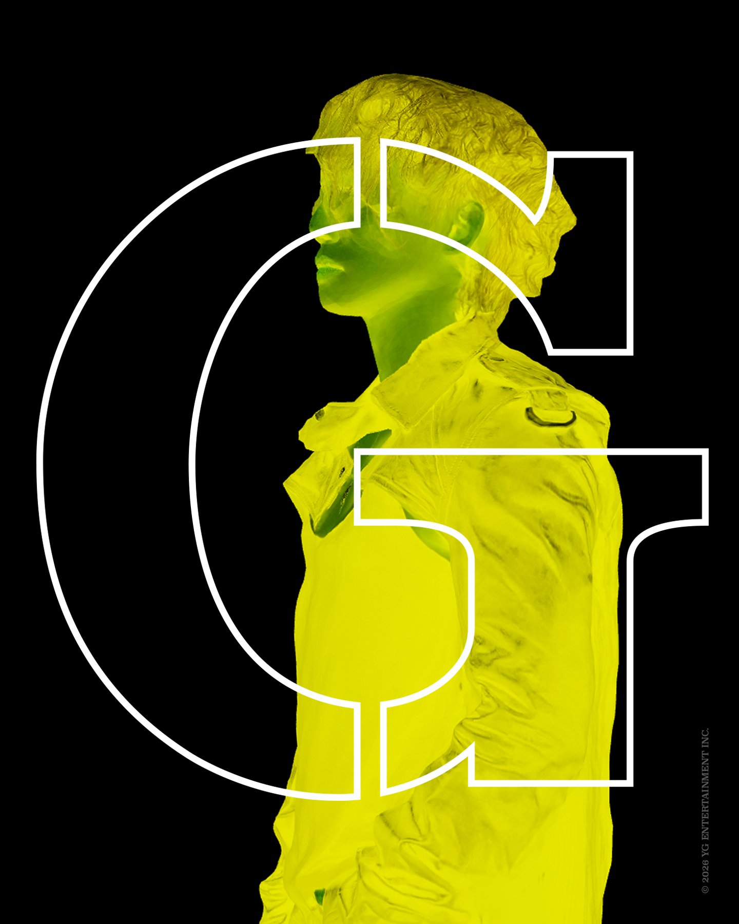 BIGBANG BiiiG visual with a yellow-lit figure under the outline of the letter G