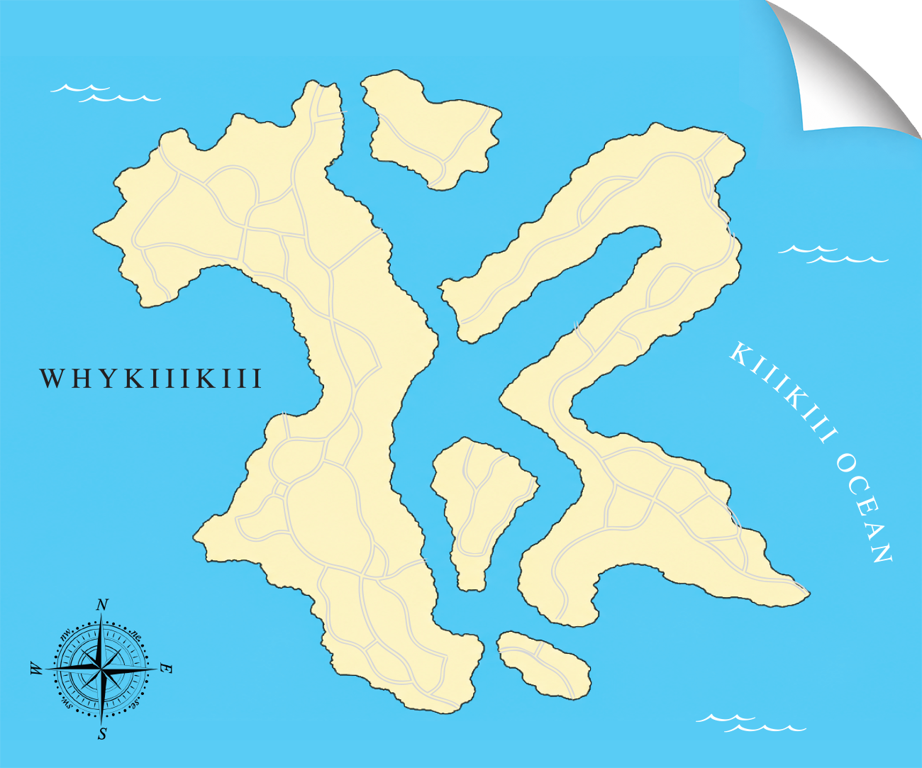 Map of a fictional island created for the travel concept of KiiiKiii's 3rd EP WhyKiiiKiii