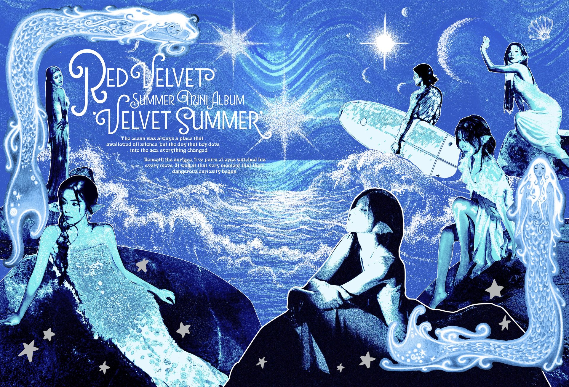 Artwork for Red Velvet's mini album Velvet Summer, High Tide version, featuring a mermaid concept